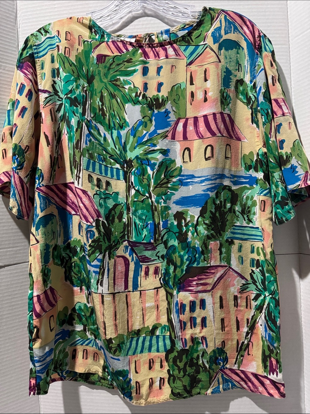 100% Silk Vintage Greece Italy Vacation Top